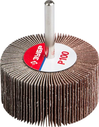 Круг шлифовальный ЗУБР &quot;МАСТЕР&quot; веерный лепестковый, на шпильке, тип КЛО, зерно-электрокорунд нормальный, P100, 30х60мм 36602-100 купить в Тобольске